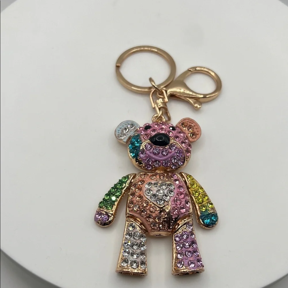 264. Colorful Rhinestone Bear Keychain